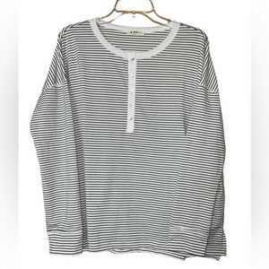 In‎ Loom Long Sleeve Striped Henley Shirt Stretch Women’s Size Large Gray White